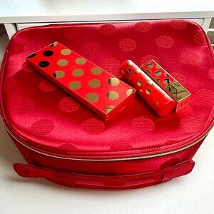 Estée Lauder 2025 Gift Set Red Polka Dot Gold Makeup Bag Set of 4